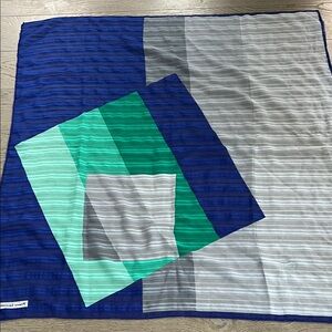 Franco Laurenti Silk  Blue and Green Geometric Scarf